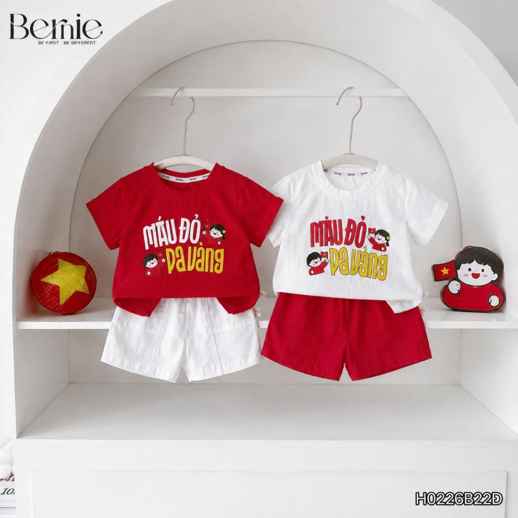 [Giảm 30K trên Live] Set bộ cotton yêu nước in chữ Việt Nam 2 tháng 9 30 tháng 4 bé trai bé gái 9-25