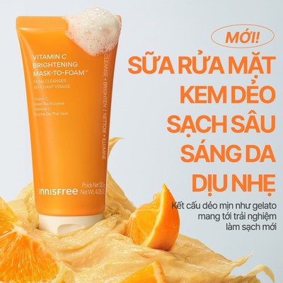 INNISFREE x KOL Sữa rửa mặt kem dẻo sạch sâu sáng da dịu nhẹ INNISFREE Vitamin C Brightening Mask-To-Foam FacialCleanser
