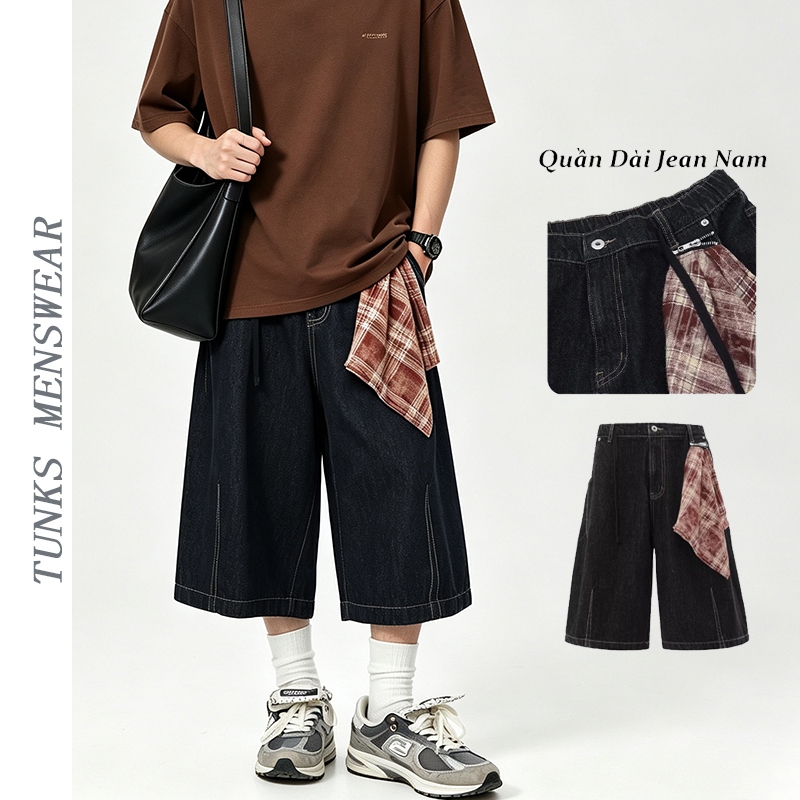 TUNKS Quần Jean Baggy Nam/Nữ Không Nhăn - Chất Denim Dày Dặn | Phong Cách Retro Mỹ