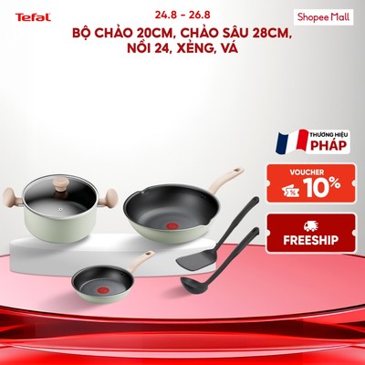 Bộ 5 nồi chảo chống dính đáy từ Tefal So Matcha 20cm, chảo sâu 28cm, nồi 24, xẻng, vá