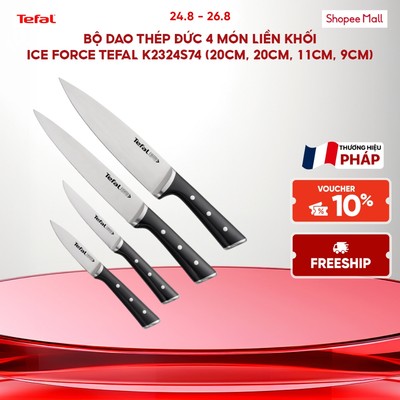 Bộ dao thép Đức 4 món liền khối Ice Force Tefal K2324S74, 20cm/20cm/11cm/9cm