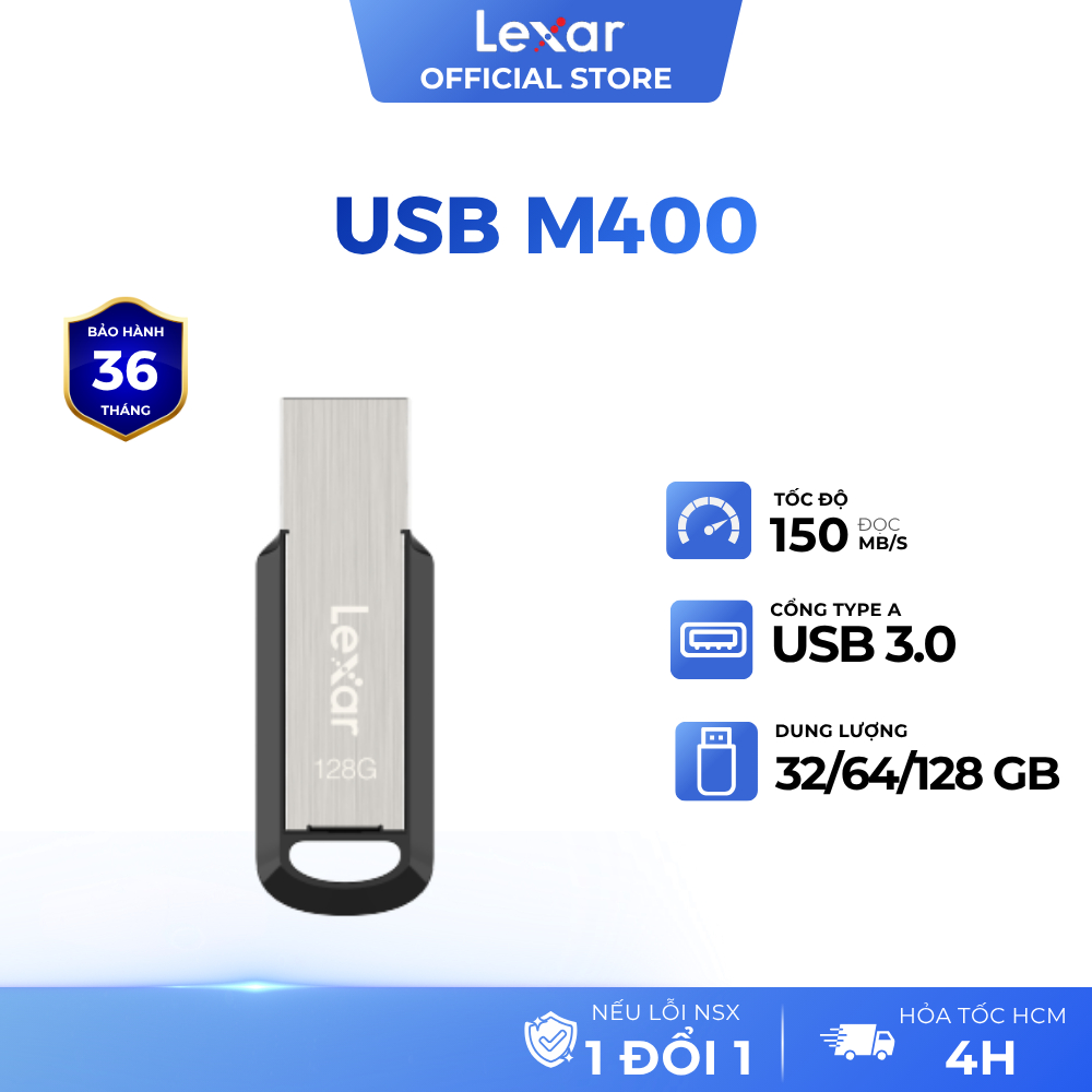 USB 32GB/ 64GB/ 128GB Lexar M400 3.0, Tốc độ đọc 150MB/s, Nhỏ gọn, Tương thích PC/ MAC