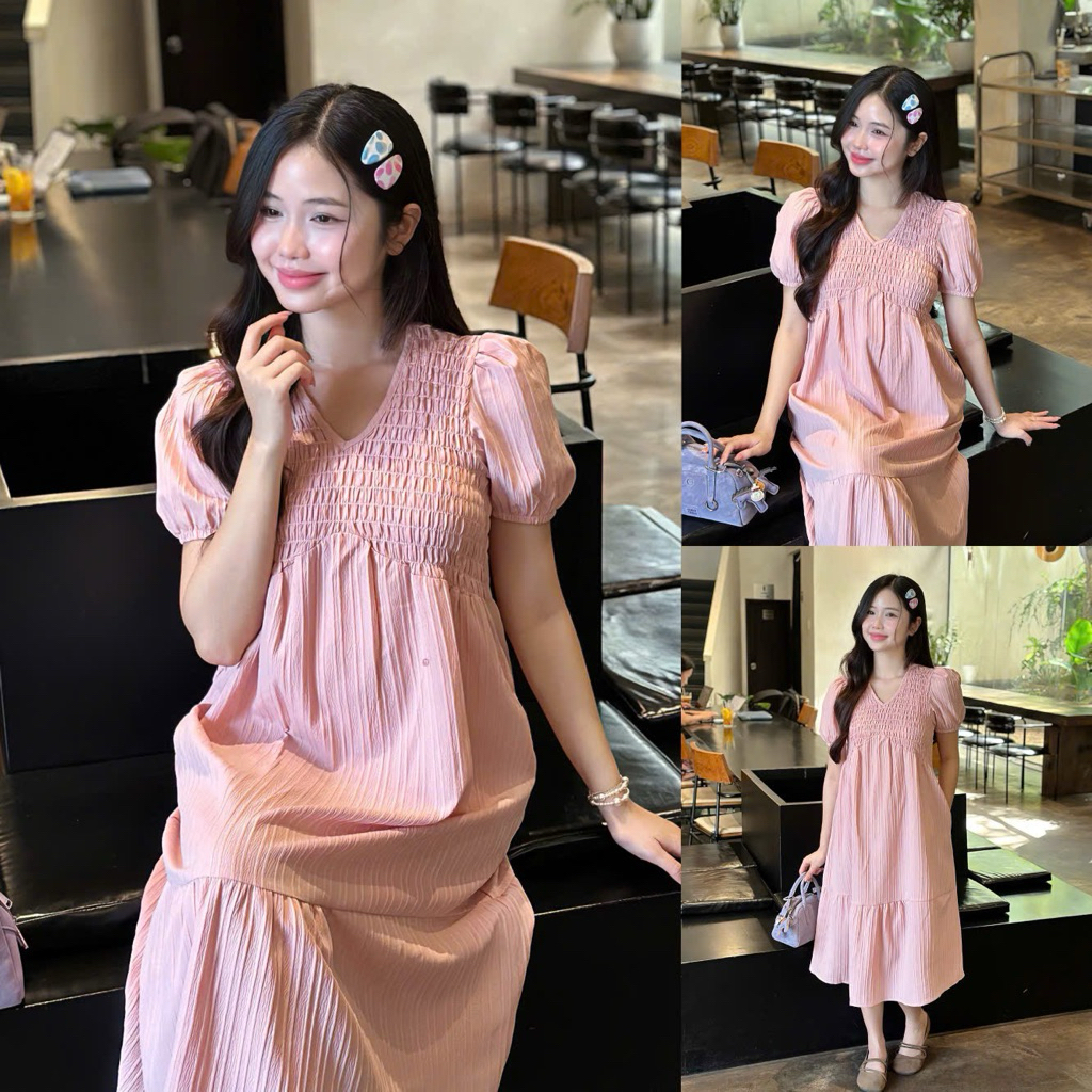 EVERMOM I Đầm bầu đuôi cá nhún ngực tay phồng Mire Dress