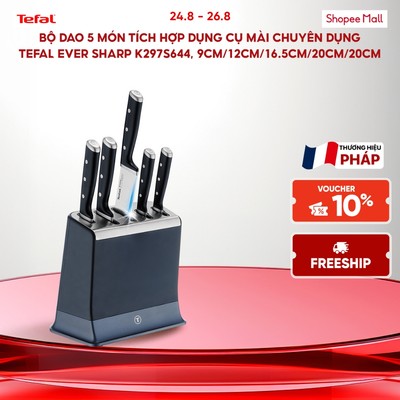 Bộ dao 5 món tích hợp dụng cụ mài chuyên dụng Tefal Ever Sharp K297S644, 9cm/12cm/16.5cm/20cm/20cm