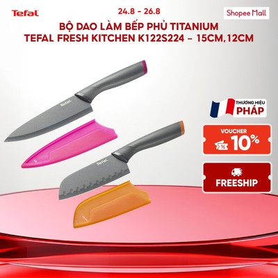 Bộ dao làm bếp phủ Titanium Tefal Fresh Kitchen K122S224- 15cm,12cm