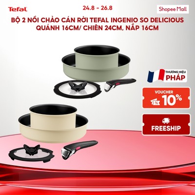 Bộ 2 nồi chảo cán rời Tefal Ingenio So Delicious quánh 16cm/ chiên 24cm, nắp 16cm