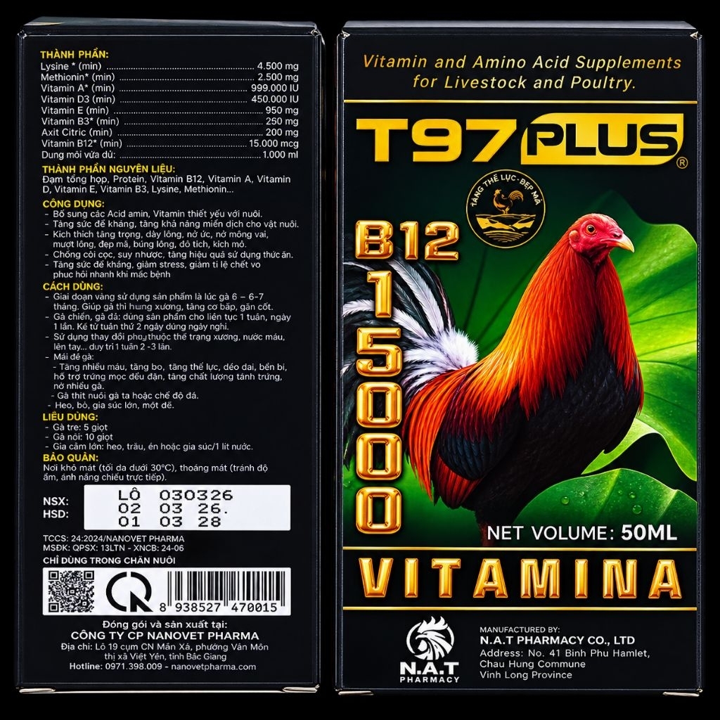 T97 PLUS B12 15000 Vitamin 50ml &100ml – Bổ Sung Vitamin & Amino Acid Cho Gà, Gia Cầm