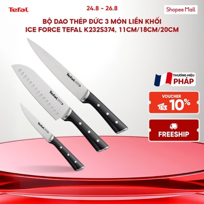 Bộ dao thép Đức 3 món liền khối Ice Force Tefal K232S374, 11cm/18cm/20cm