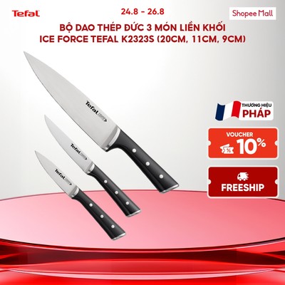 Bộ dao thép Đức 3 món liền khối Ice Force Tefal K2323S74, 20cm/11cm/9cm
