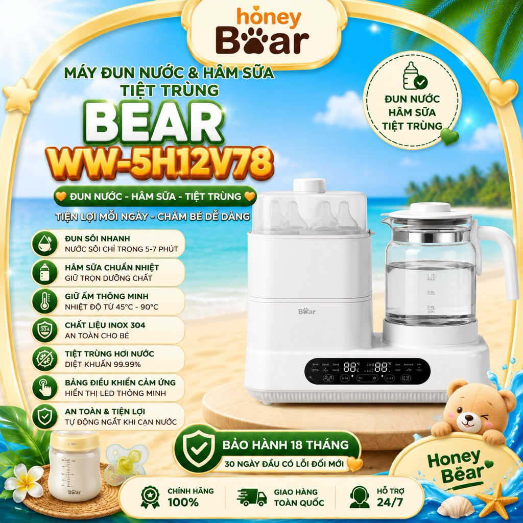 Máy đun nước và hâm sữa tiệt trùng Bear WW-5H12V78 - Bảo hành 18 tháng chính hãng