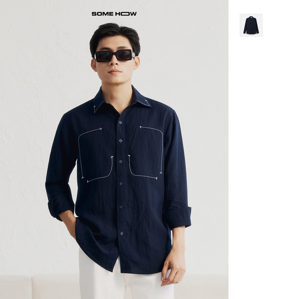 [New8] Áo Sơ Mi Relaxed Contrast Stitch Pocket Chất Liệu Linen Cotton-Poly-Rayon Thoải Mái, SM0239  