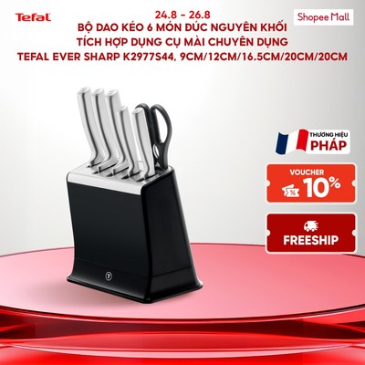 Bộ dao kéo 6 món đúc nguyên khối tích hợp dụng cụ mài chuyên dụng Tefal Ever Sharp K2977S44, 9cm/12cm/16.5cm/20cm/20cm