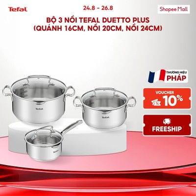 Bộ 3 nồi inox đáy từ cao cấp Tefal Duetto Plus (20cm - 24cm - 16cm)