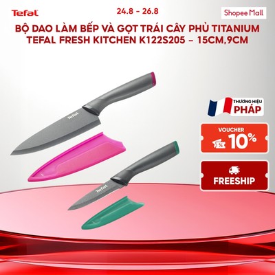 Bộ dao làm bếp và gọt trái cây phủ Titanium Tefal Fresh Kitchen K122S205 - 15cm,9cm