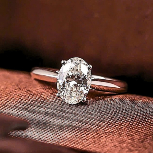 KL0009 Nhẫn Bạc Nữ Ovale Đai Trơn Đá Oval Cut 7*9mm Kim Cương Nhân Tạo by Kylan Silver
