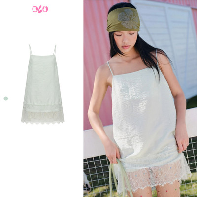 Đầm OLV 2 dây Mint Silky Lace Hem Mini Dress phù hợp đi chơi đi dạo
