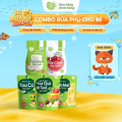 Combo bữa phụ đầy Mămmy cho bé 6 tháng: bánh ăn dặm vị phô mai, rau củ, hoa quả và sữa chua sấy vị nguyên chất, táo