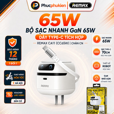 Bộ sạc GaN 65w Remax CA11 dây rút 70cm sạc macbok và sạc nhanh 40w cho 17 seris - Phúc Phụ Kiện