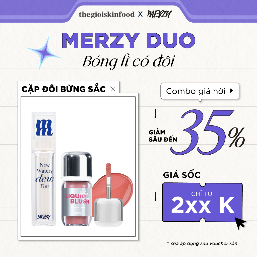 [Merzy Duo] Glow Duo: Combo son tint bóng Merzy New Watery Dew Tint + Má hồng kem Merzy Baby Cheek L