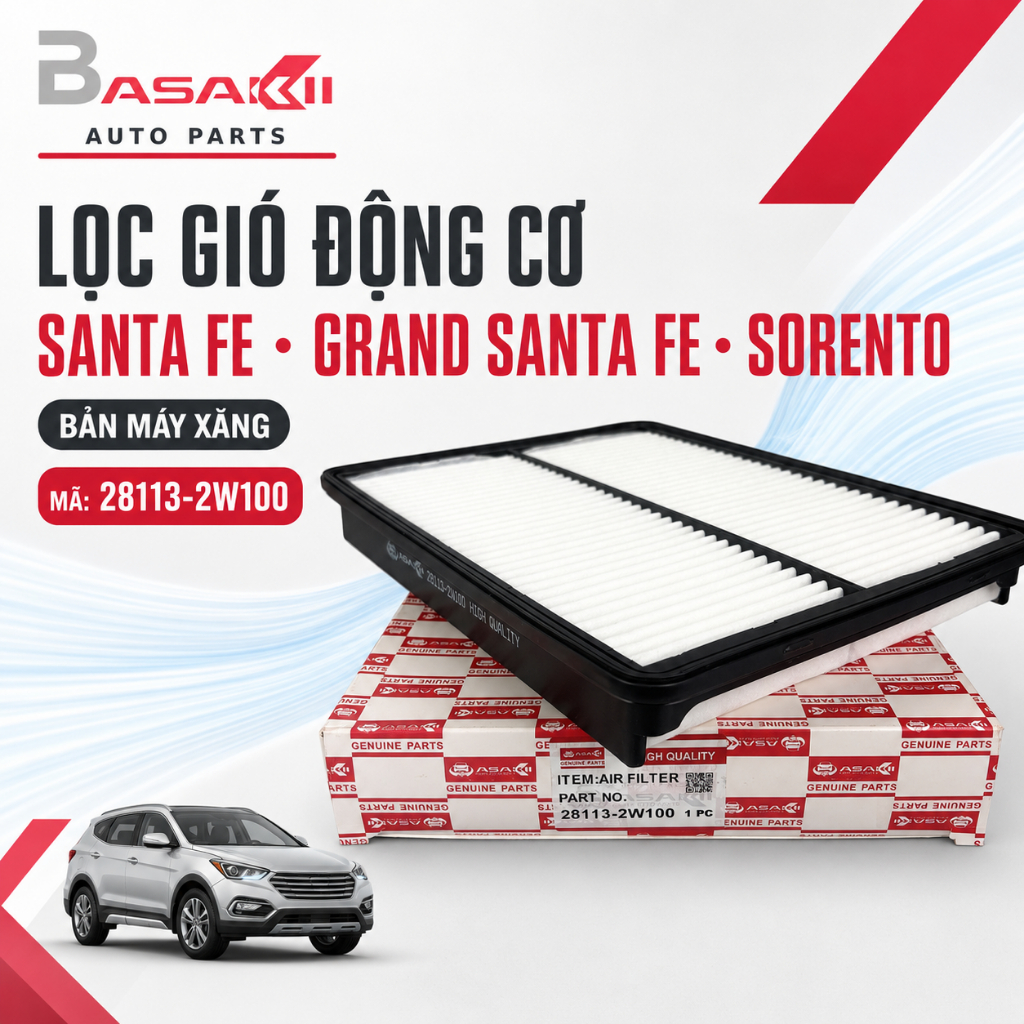 Lọc gió động cơ Hyundai Santafe, Kia Sorento bản máy xăng-ASAKII mã 28113-2W100
