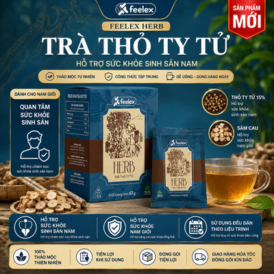 Trà Thỏ Ty Tử Sâm Cau Đỗ Trọng Feelex Herb túi lọc thảo mộc nam giới hộp 10 túi 6,7gram