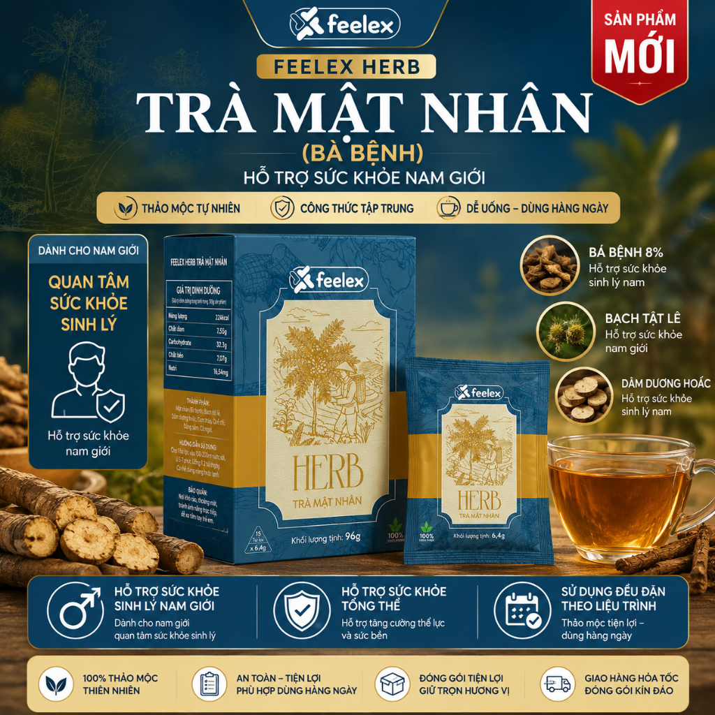 Trà túi lọc Mật Nhân Bá Bệnh Feelex Herb – Thảo mộc thiên nhiên cho nam giới hộp 15 túi