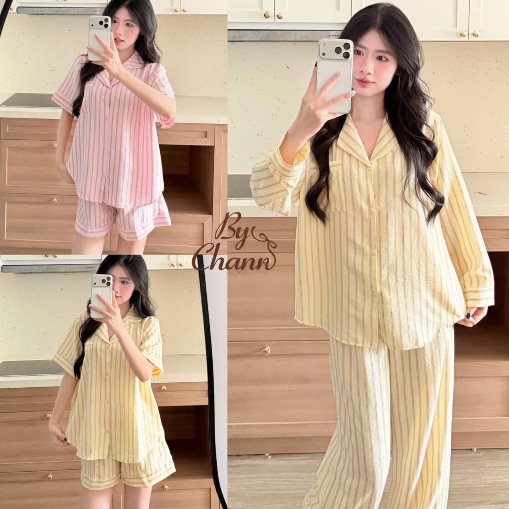 Bộ Đồ Ngủ Pyjama BY CHANN (BN32 & BN33) họa tiết kẻ sọc chất liệu đũi mềm (có size đến 80kg)