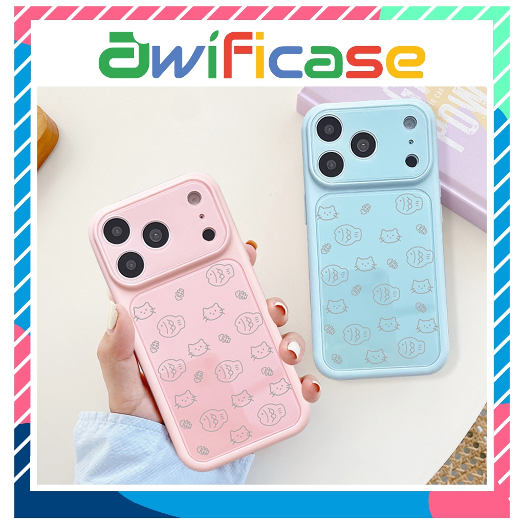 Ốp lưng iphone kiểu dáng khung camera lớn Mèo Cá 11/12/13/14/15/16/17/18/pro/plus/promax - Awifi Cas