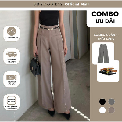 BBSTORE'S Quần Suông Công Sở Nữ Xếp Ly Viền Dọc Bản Đỉa Nhỏ Có Túi Mổ Tôn Dáng Thanh Lịch - Q1842