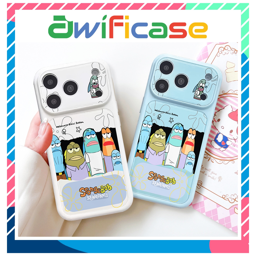 Ốp lưng iphone kiểu dáng khung camera lớn SpongeBob 11/12/13/14/15/16/17/18/pro/plus/promax - Awifi 