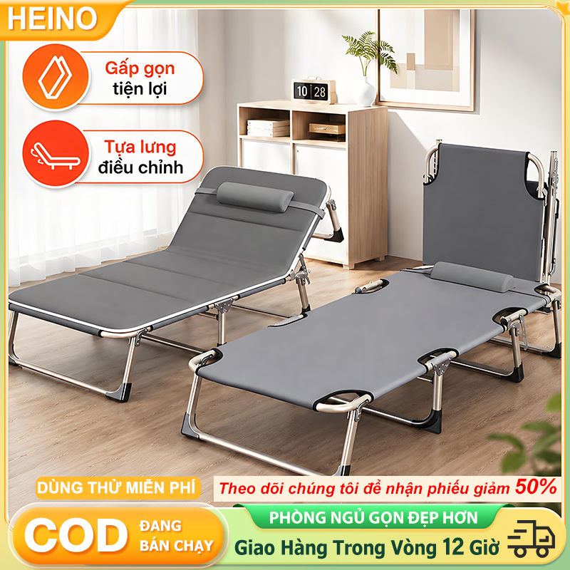 Ghế Giường Gấp Gọn HEINO 178cm Tựa Lưng 4 Mức Oxford 600D Nằm Thư Giãn Nghỉ Trưa