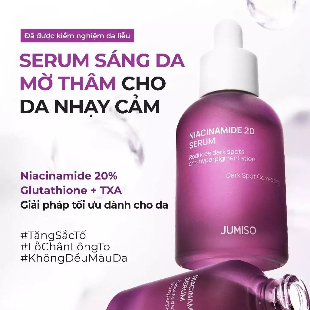 Serum JUMISO Niacinamide 20% 40ml - 20% Niacinamide, Glutathione & TXA, mờ thâm, sáng đều màu, se lỗ