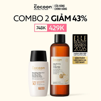 [MUA 2 GIẢM 43%] COMBO Sữa chống nắng sen (Tone up Beige) 50ml & Tẩy trang bí Cocoon 500ml