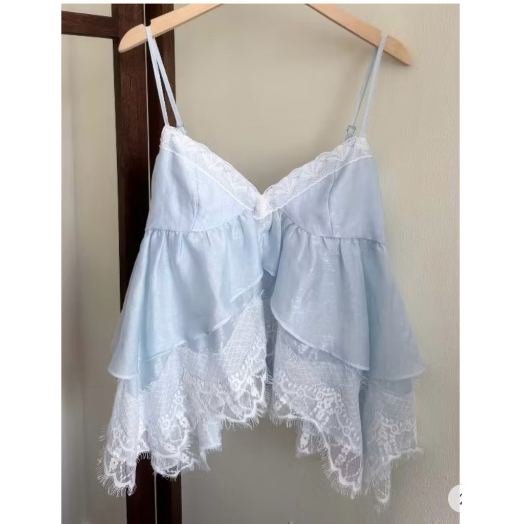 [ PASS NEW| ÁO BABYDOLL XANH PHỐI REN TRẮNG PEPPER CLOTHING