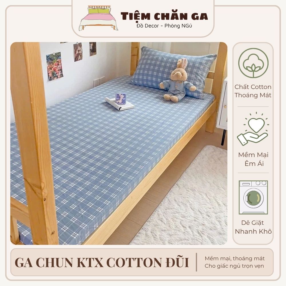 Ga Chun Ký Túc Xá Cotton Đũi, Ga Bọc Nệm Co Giãn 4 Chiều, Mềm Mịn Thoáng Mát, Size 80cmx2m 1mx2m 1m2