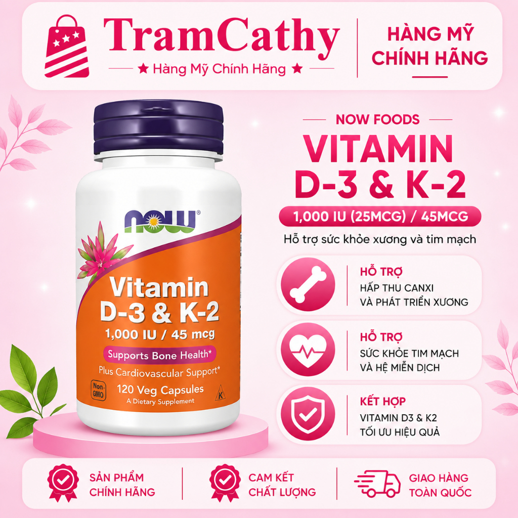 Viên Uống Now Vitamin D3 & K2 120 Viên