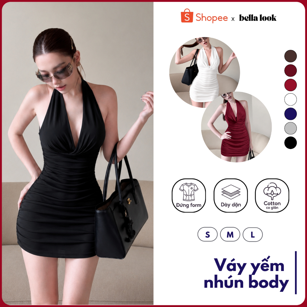 Váy Yếm Nhún Ôm body Cổ Đô Chất Thun cotton mềm mịn-Bella look-100