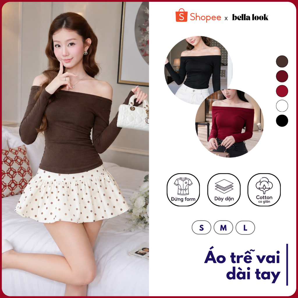 Áo Thun Trễ Vai Dài Tay Chất Thun Bozip Mềm Min BELLA LOOK-693