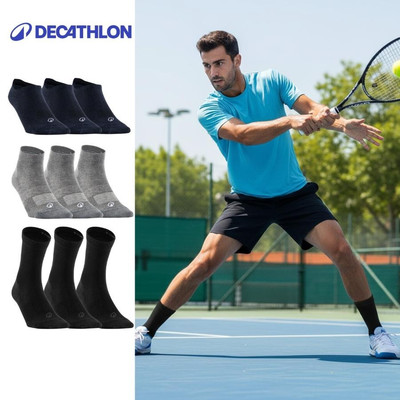 Tất vớ thể thao cổ vừa rs 160 đen gói 3 đôi DECATHLON artengo mã 8395047