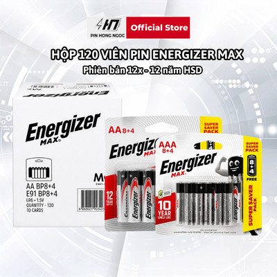 Hộp 120 viên pin Energizer Max AA, AAA 1,5V hàng chính hãng