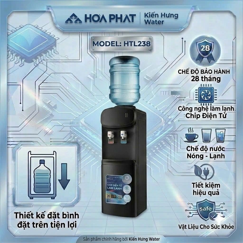 Cây nước nóng lạnh úp bình Hòa Phát HTL238. 2 chế độ nước, làm lạnh chíp điện tử. Bảo hành chính hãn