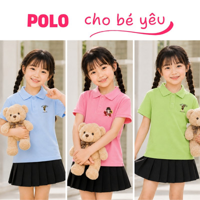 Áo polo bé gái hình cô gái cute size từ 15-40kg chất liệu cotton 4 chiều mềm mát đi học Loza PL3646-PL3721