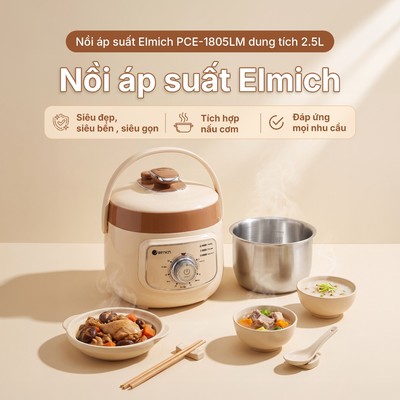 Nồi áp suất đa năng cao cấp inox 304 Elmich PCE-1805 dung tích 2,5L ( Phiên bản lòng inox )