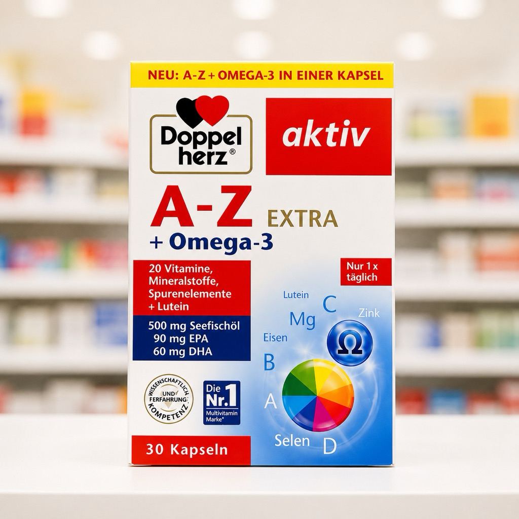 Doppelherz Aktiv A-Z Extra + Omega-3 30 Viên – Bổ Sung Vitamin Tổng Hợp & Omega 3 Nội Địa Đức