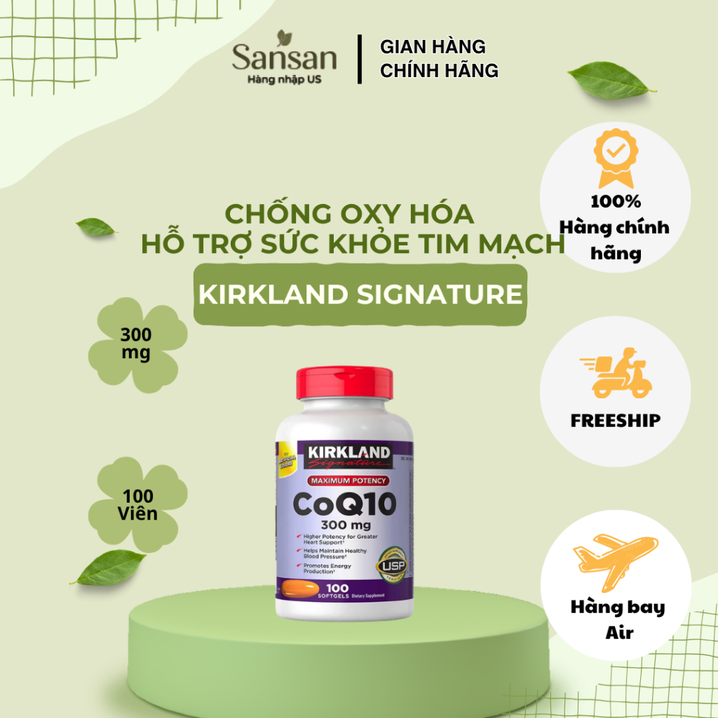 Kirkland Signature CoQ10 300mg 100 Viên - Bổ Sung Coenzyme Q10, Chống Oxy Hóa, Hỗ Trợ Sức Khỏe Tim M