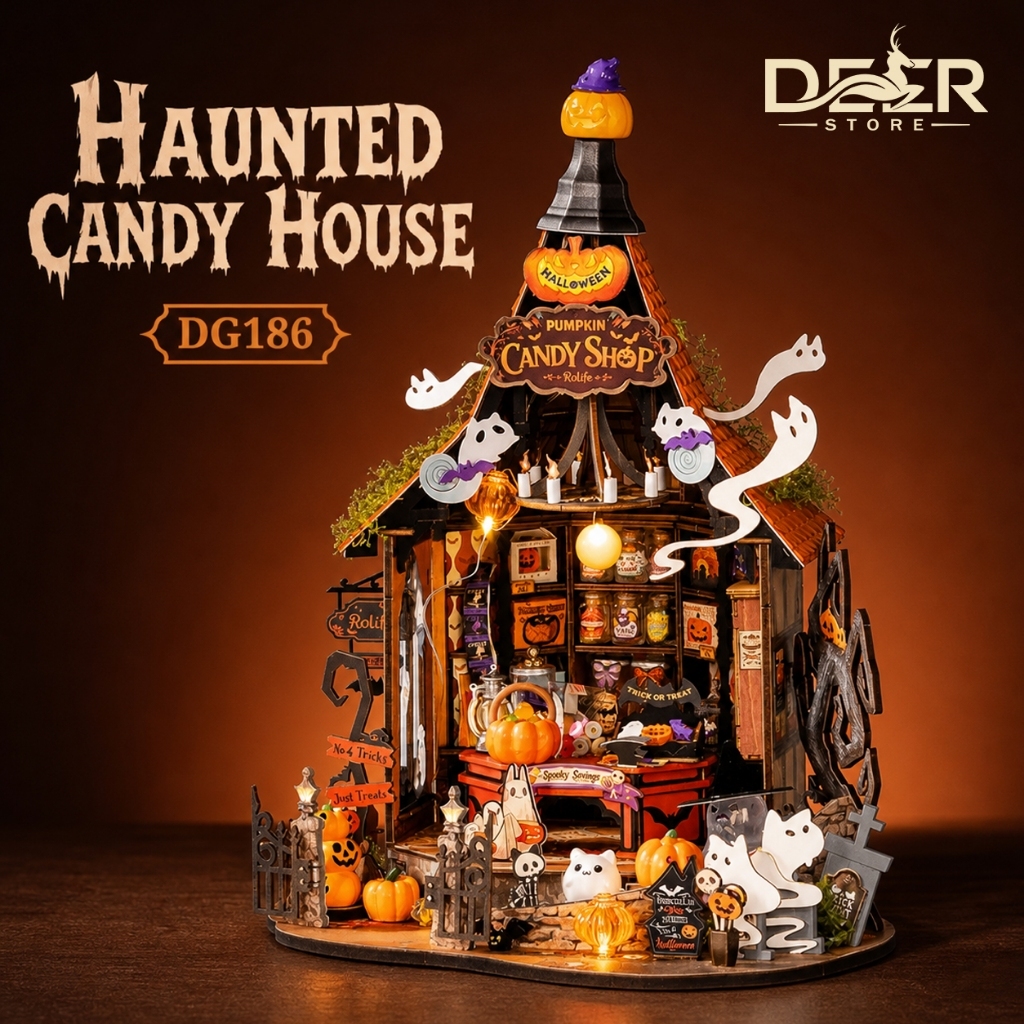 Nhà Búp Bê Halloween Rolife Haunted Candy House DG186 –  Robotime Có Đèn LED | DEER STORE