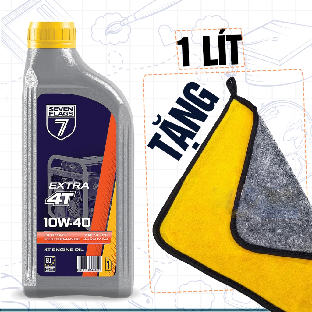 Nhớt Máy 7Flags 10W40 1L, API SL, JASO MA2, Nhớt Xe Máy Nhập Khẩu Châu Âu, Phù Hợp Xe Số, Xe Ga
