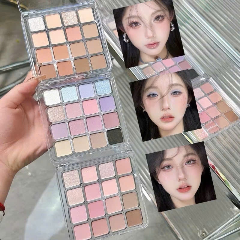 Ershiqi 16 Màu Phấn Mắt Ngọc Trai Mờ Sequins Flash Phấn Mắt Bảng Matte Pearl Không Bay Phấn Mắt Tran