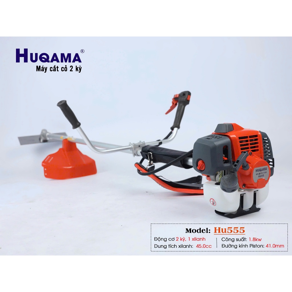 Máy cắt cỏ HUQAMA 555 động cơ 2 thì công suất 1.5Kw-Tặng Đĩa tròn