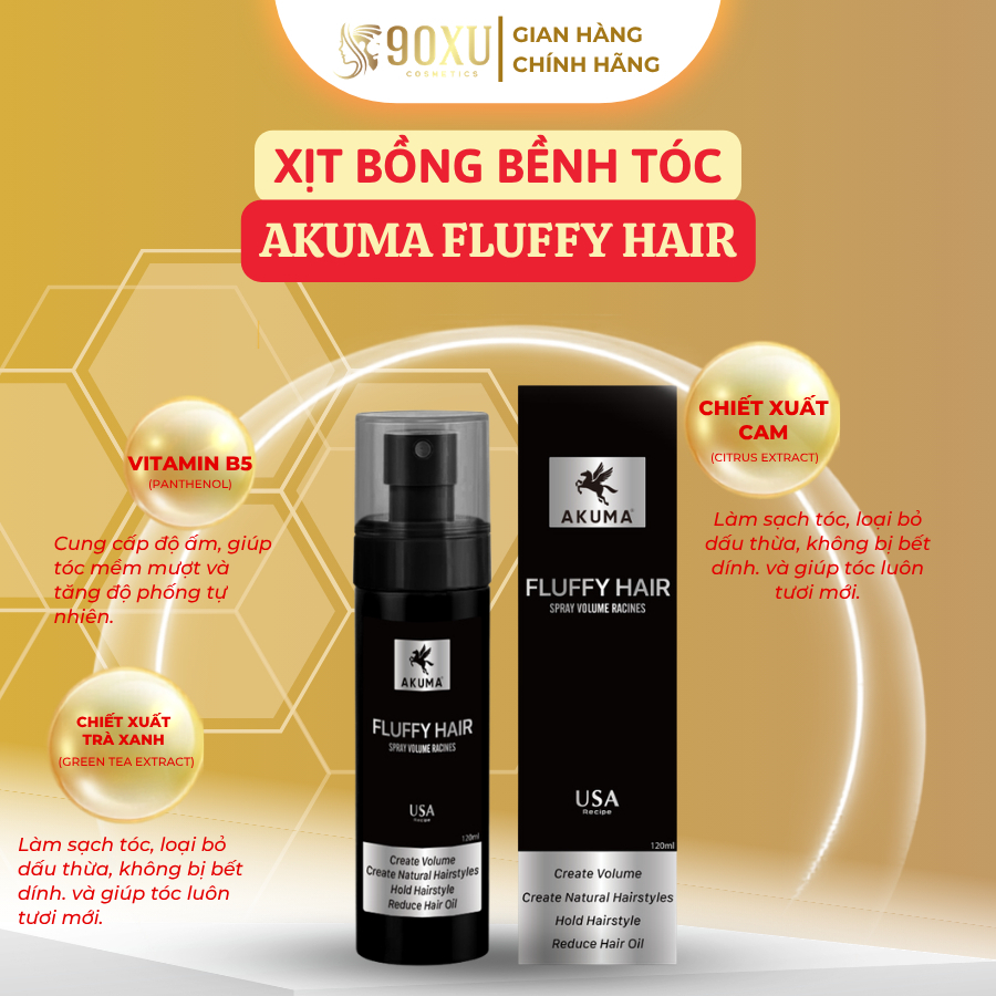 Xịt Tạo Phồng Tóc AKUMA Fluffy Hair 120ml – Mái Tóc Bồng Bềnh, Nhẹ Nhàng & Tự Nhiên